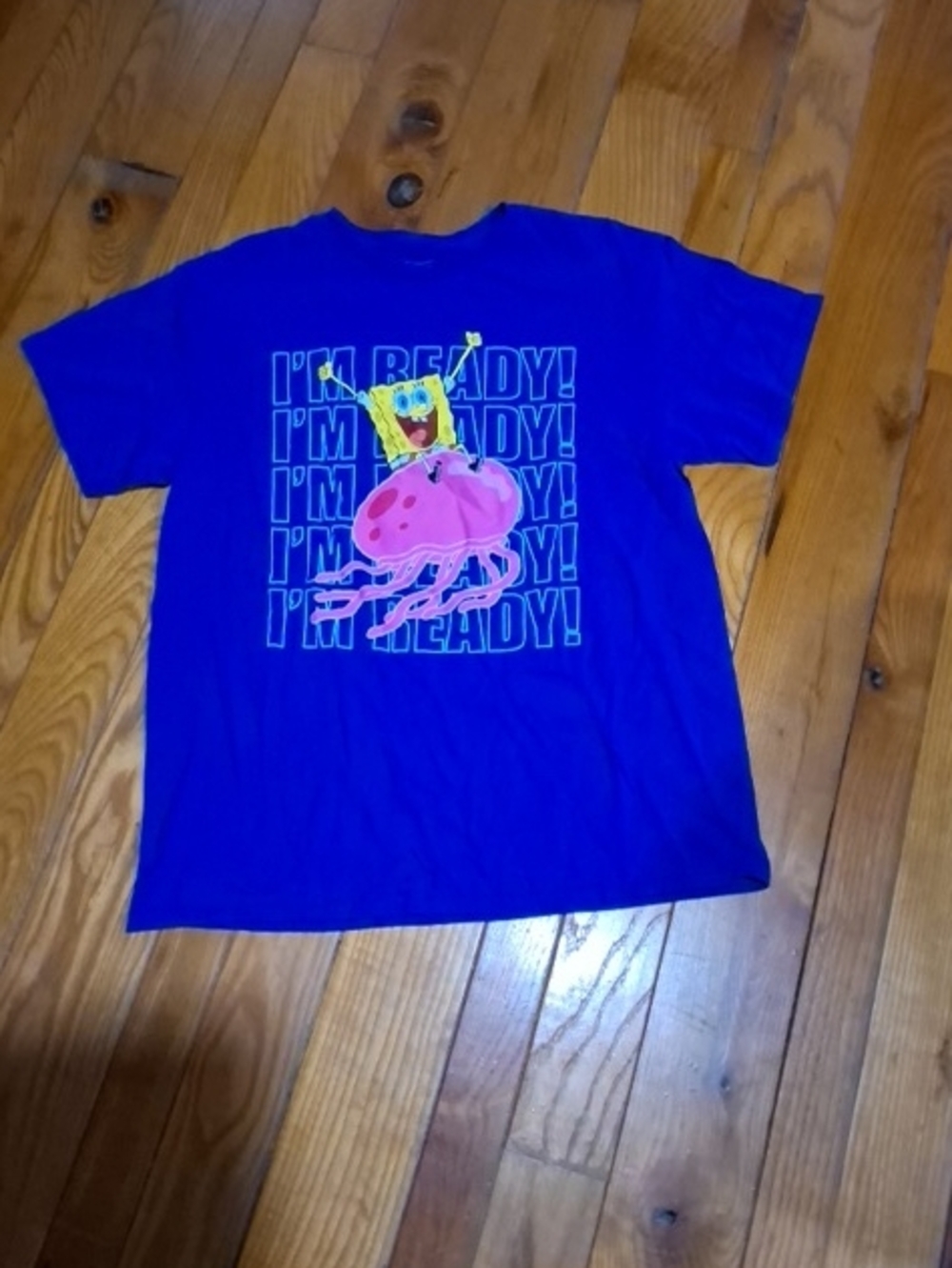 SpongeBob Squarepants Bright Blue Tee with Pink Jellyfish Graphic